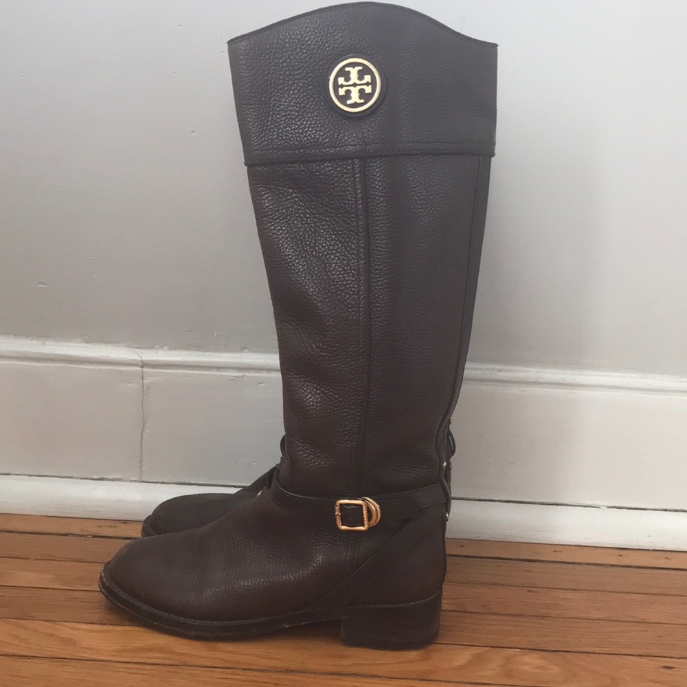 Tory Burch brown pebbled leather boots size 8